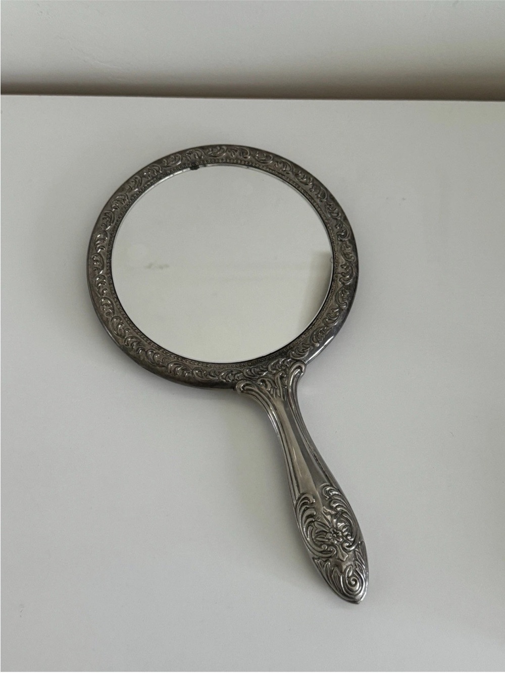 Victorian Hand Held Silver Plated Mirror Vintage
